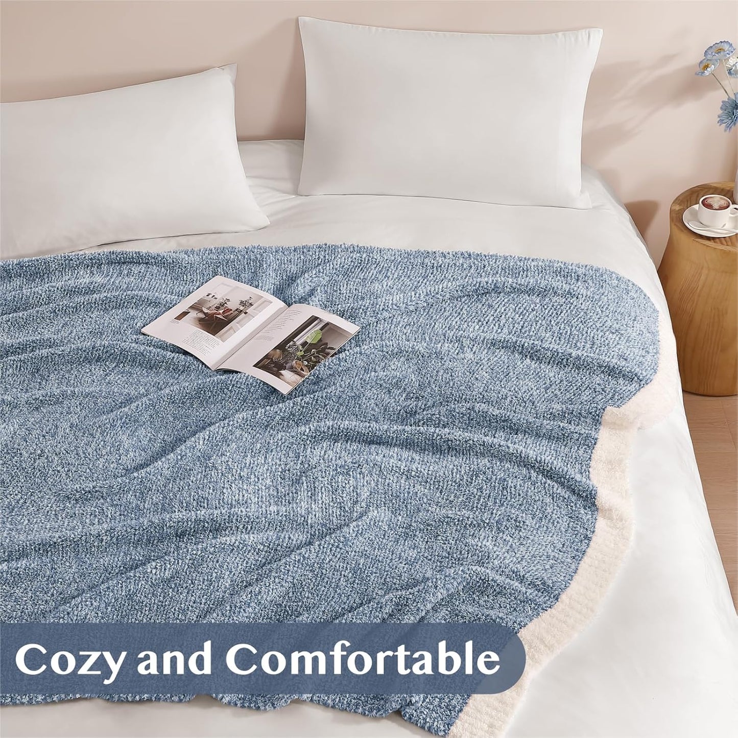 WRENSONGE Throw Blanket Cationic Dyeing Blue Soft Cozy Fluffy Warm Hand Made Weave Throw Blankets