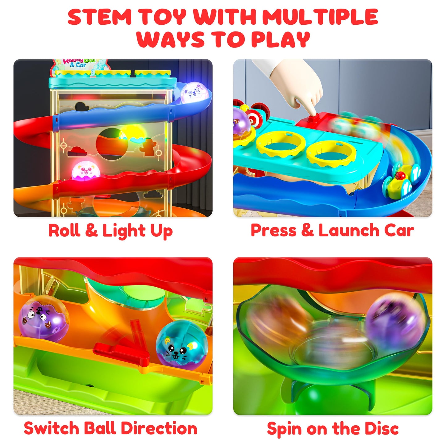 2-in-1 Ball Drop & Car Ramp Race Track Montessori Toy for Toddlers Ages 1-5