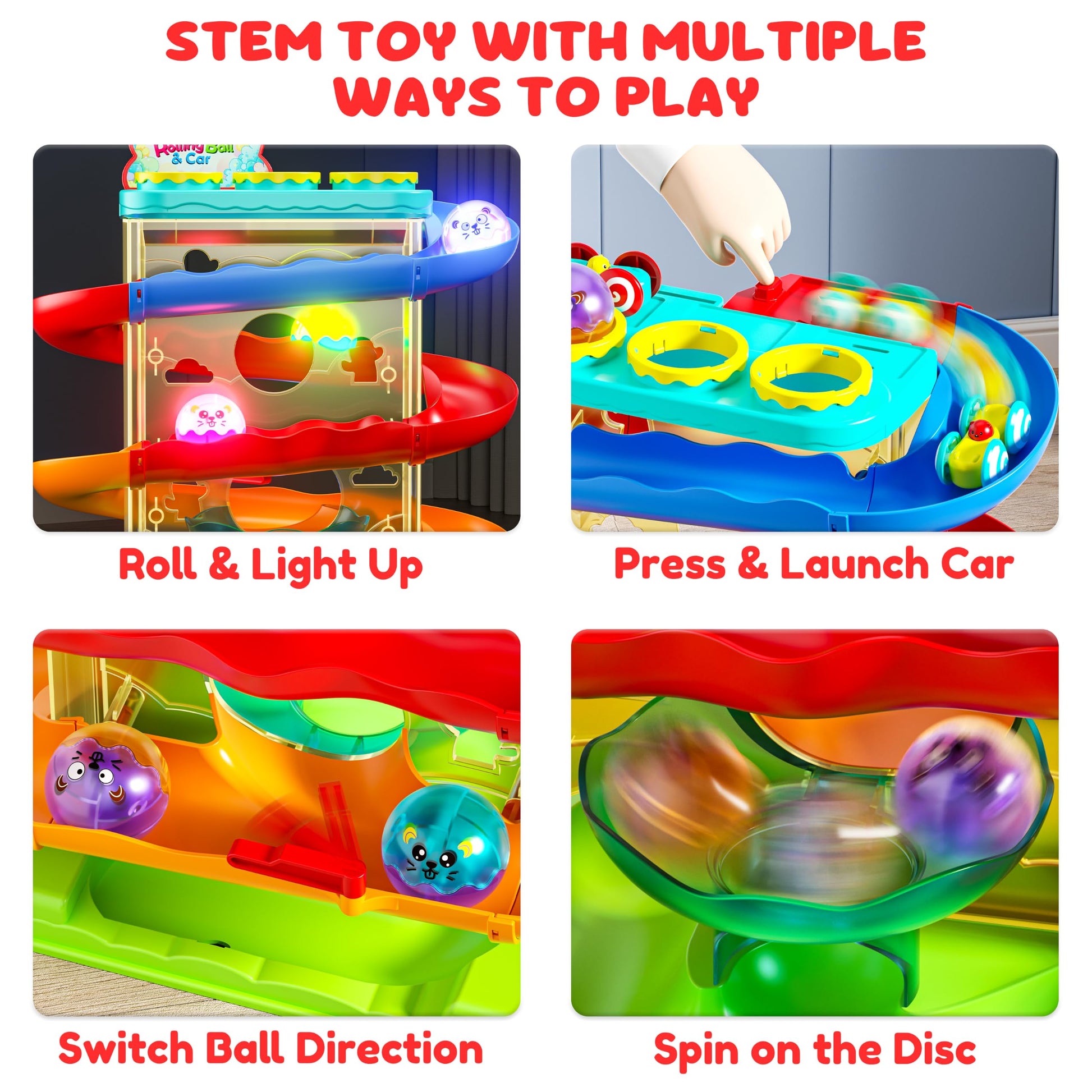 2-in-1 Ball Drop & Car Ramp Race Track Montessori Toy for Toddlers Ages 1-5