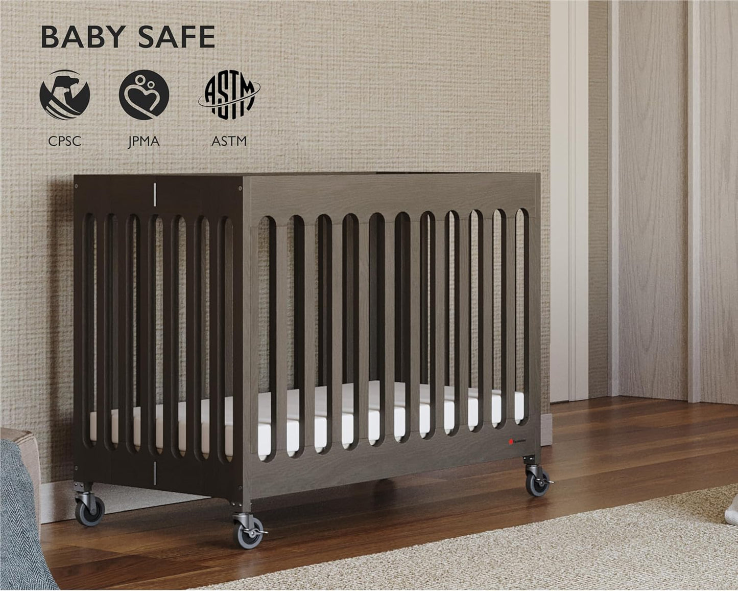Foundations Boutique Folding Mini Baby Crib - Compact, Portable, Wooden Hotel Crib, Foldable