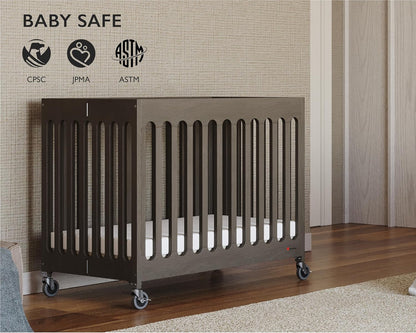 Foundations Boutique Folding Mini Baby Crib - Compact, Portable, Wooden Hotel Crib, Foldable