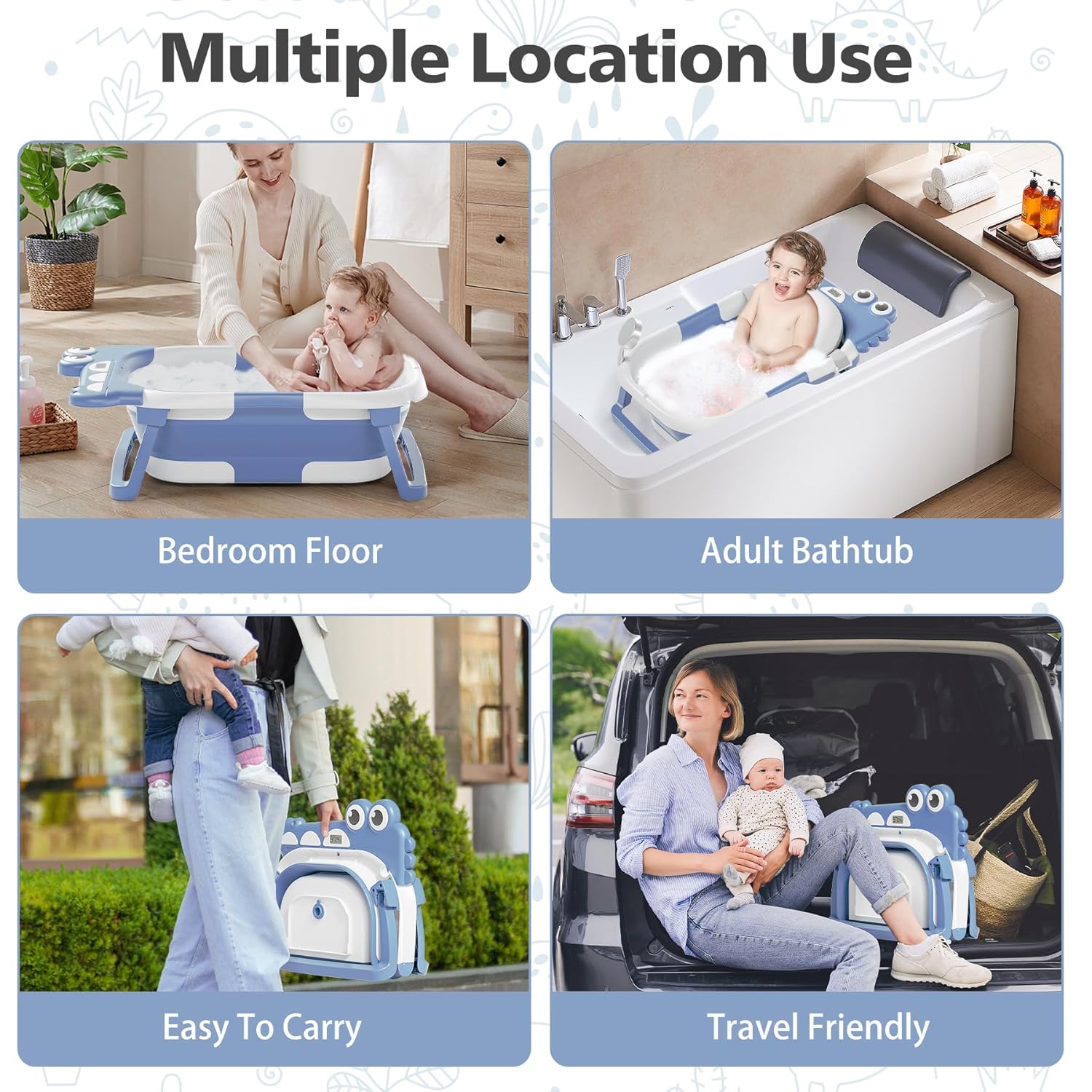 TPN Collapsible Baby Bathtub, Baby Bath Tub with Soft Cushion & Real-Time Thermometer, Baby Bathtub