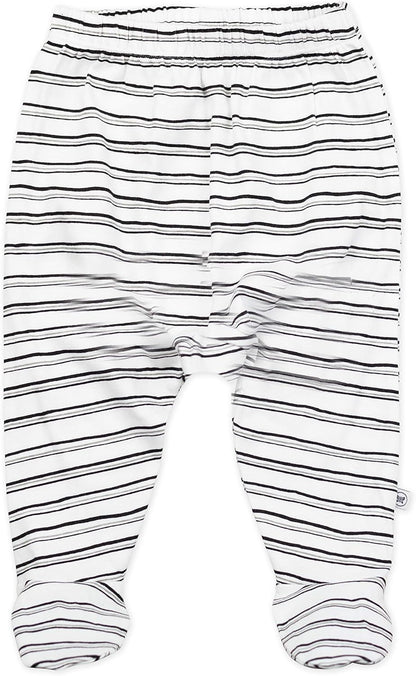 HonestBaby 3-pack Footed Pants Roomy Fit Pull on Bottoms 100% Organic Cotton for Infant Baby Boys, Girls, Unisex