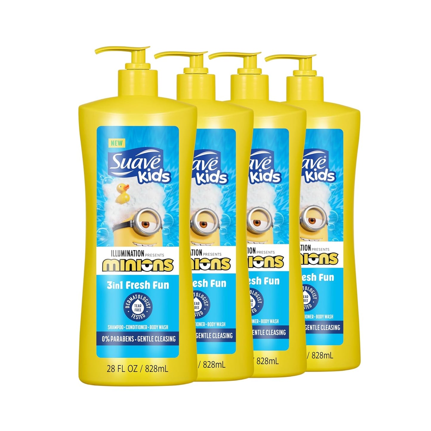 Suave Kids Minions 3-In-1 Shampoo, Conditioner, and Body Wash, For Tear-Free and Gentle Cleansing