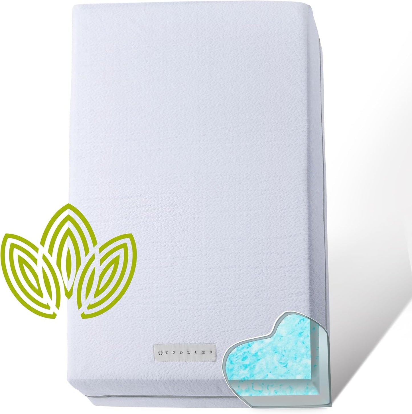 Organic Cotton Dual-Sided Crib Mattress | 2-Stage Premium Memory Foam CertiPUR-US Hypoallergenic Baby Mattress, Firm Support for Infant, Cooling Gel for Toddler, Waterproof Washable Cover, (Blue)