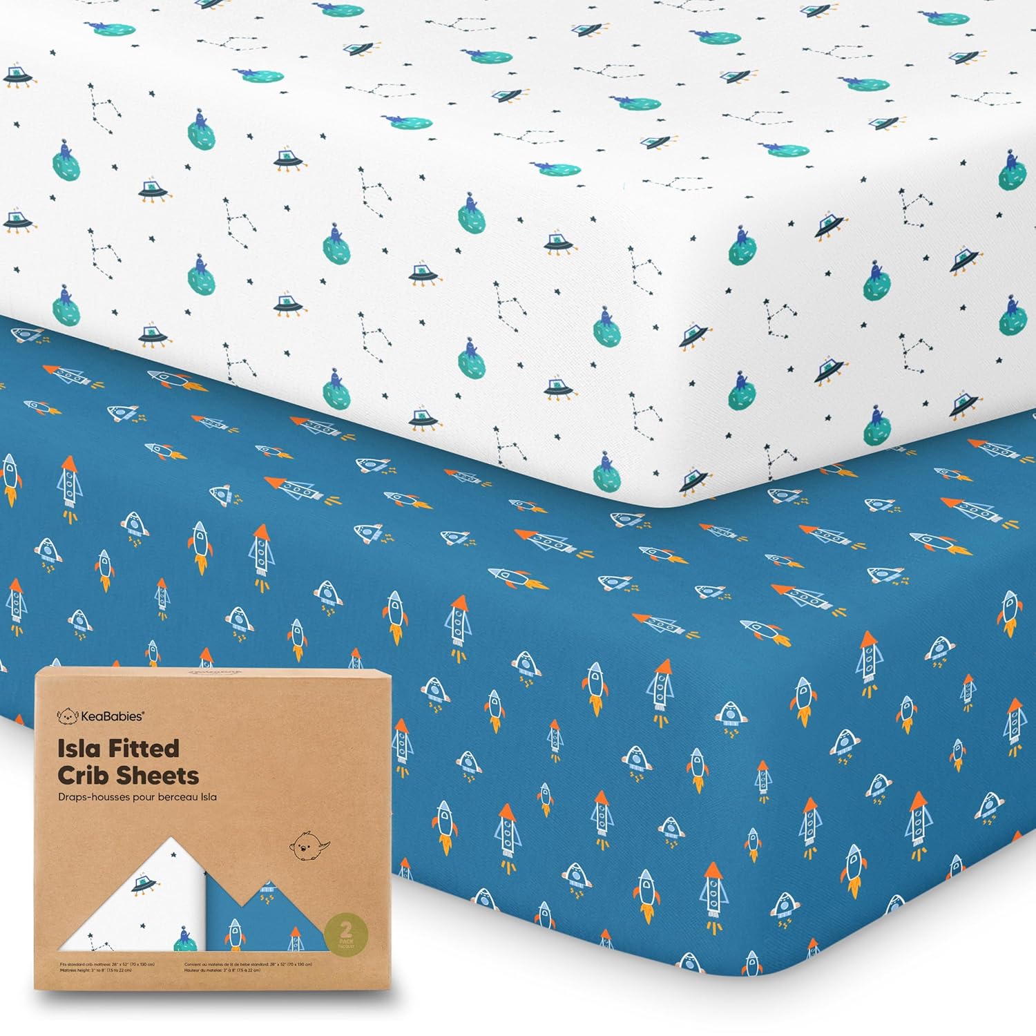 KeaBabies 2-Pack Baby Crib Sheets for Boys, Girls - 52x28 Viscose Derived from Bamboo Toddler Bed