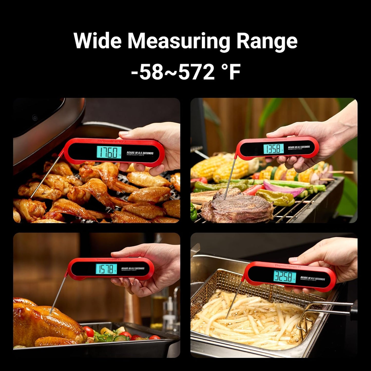 Professional 3X Faster 0.5sec Instant Read Meat Thermometer Digital, High Accuracy ±0.5°F, IP67