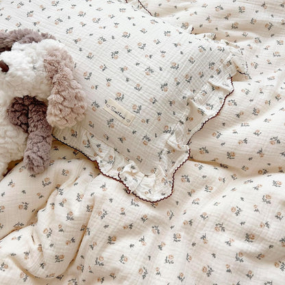 BuLuTu Cotton Muslin Kids Toddler Pillowcase with Cute Rose Flowers Super Soft Standard Nursery Pillowcase for Boys,Girls,Bedding Decor Machine Washable, Durable Pillowcase,1 Piece