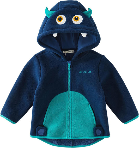 DAVE&BELLA Toddler Fleece Jacket, Baby Boys Girls Animal-shaped Hooded Zipper Long Sleeve Warm Spring Autumn Outerwear Coat
