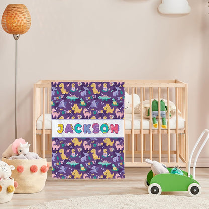 Personalized Dinasour Name Baby Blanket, Custom Cute Alphabet Name Blanket Toddler Boy Soft Flannne Swaddling Blankets Customized Monogram Memorial Gift from Nana for Infant Newborn Shower
