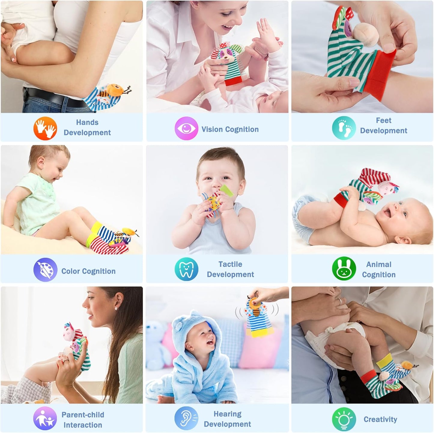 BLOOBLOOMAX Sock rattles for Babies 0-24 Months Baby Animal Foot Finder Educational Toys