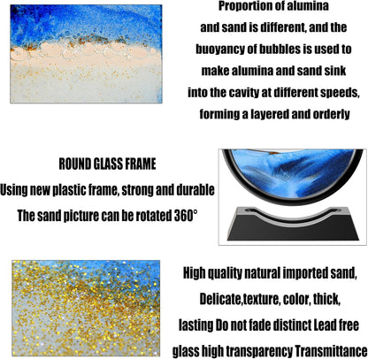Liquid Motion Sandscape Round Moving Sand Art Sensory Toy Anxiety Fidget ADHD Relaxation Toy Home Office Desktop Decoration (Blue, 7-in)
