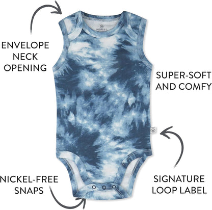 Sleeveless Bodysuits One-piece 100% Organic Cotton for Baby Boys, Girls, Unisex