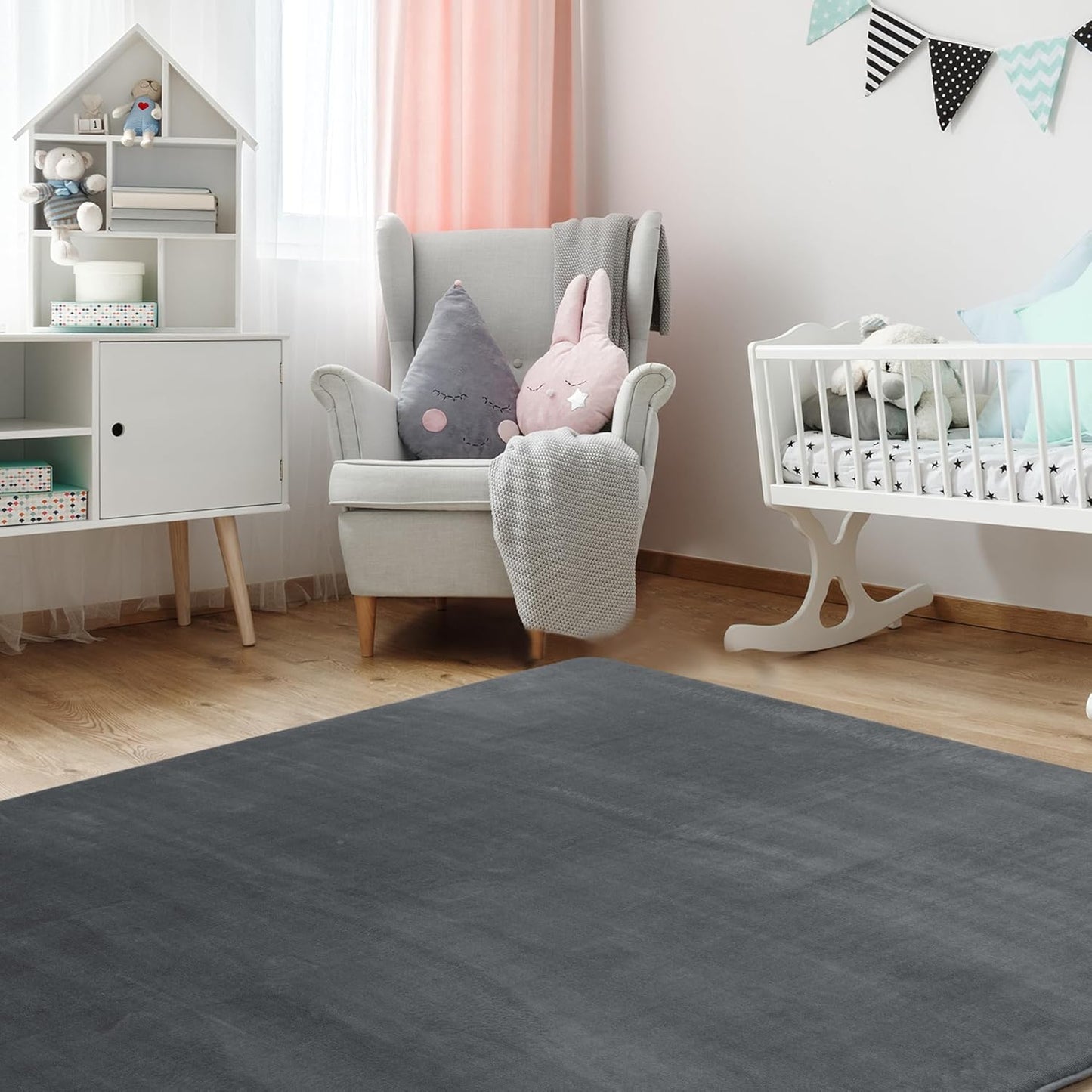 BALAPET Thick Memory Foam 50x50 Play Mat for Playpen, Super Soft Velvet Portable Baby Playpen Mat for Kids Toddler Crawling and Play, Non-Slip Bottom Playmat, Dark Grey