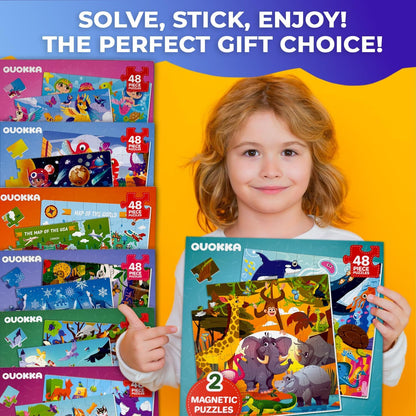 QUOKKA Magnetic Puzzles for Toddlers 2-4 - 2x48 Travel Puzzle Games for Kids Ages 3-5 Years Old - Car Activities Toy for Boys and Girls 4-6 yo - Africa & Ocean Animals Learning Magnet for Road Trip