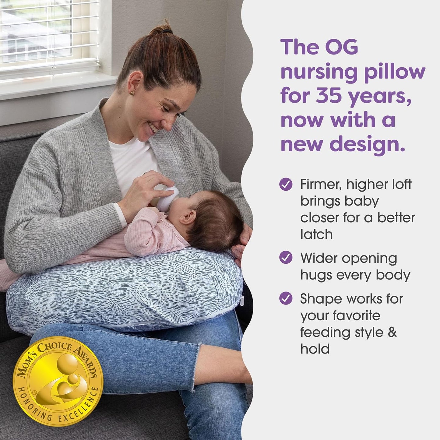 Boppy Nursing Pillow - Ergonomic Bottle & Breastfeeding Pillow with High, Firm, Large Area