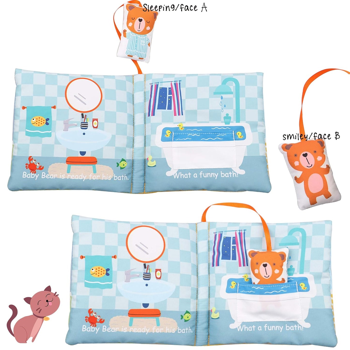 Teddy Bear Baby Book Activity Quiet Cloth Soft Books Developmental Toys Interactive Baby Books for Babies Toddlers Infants, Tummy Time Mirror Toy Gifts for Boys Girl, Goodnight W Box