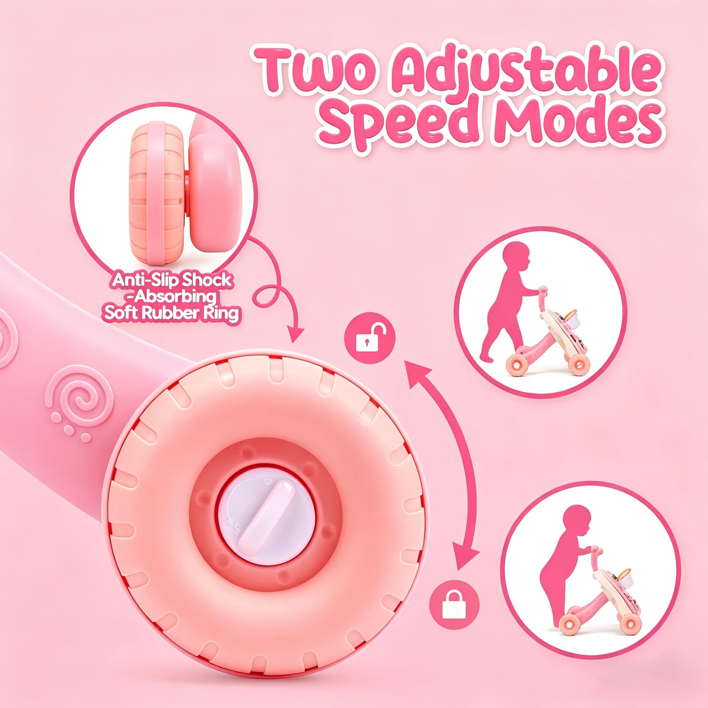 CUTE STONE 2-in-1 Baby Walker for Girls, Toddlers Learning Walker, Early Educational Push Walking
