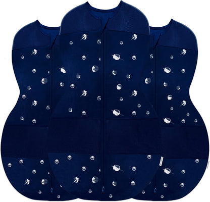 Happiest Baby Sleepea 5-Second Swaddle - 100% Organic Cotton Baby Swaddle Blanket - Doctor Designed Promotes Healthy Hip Development - 3-Pack Newborn Bundle (Midnight Planets, 2 x Small, 1 x Medium)