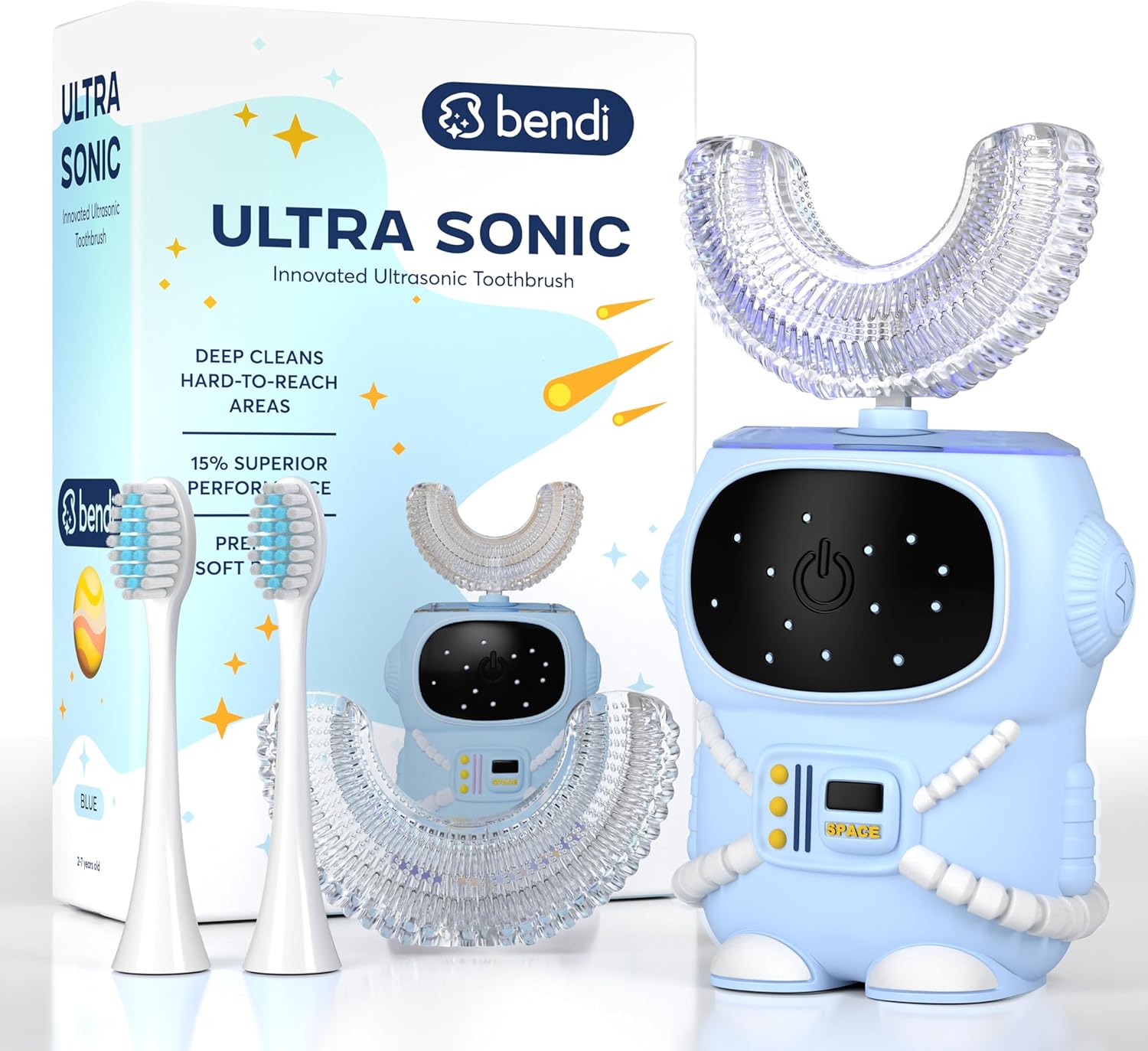 Bendi Kids U-Shaped Electric Toothbrush Ages 2-7 – 360° Mouthguard Design with Memory, 5 Brushing