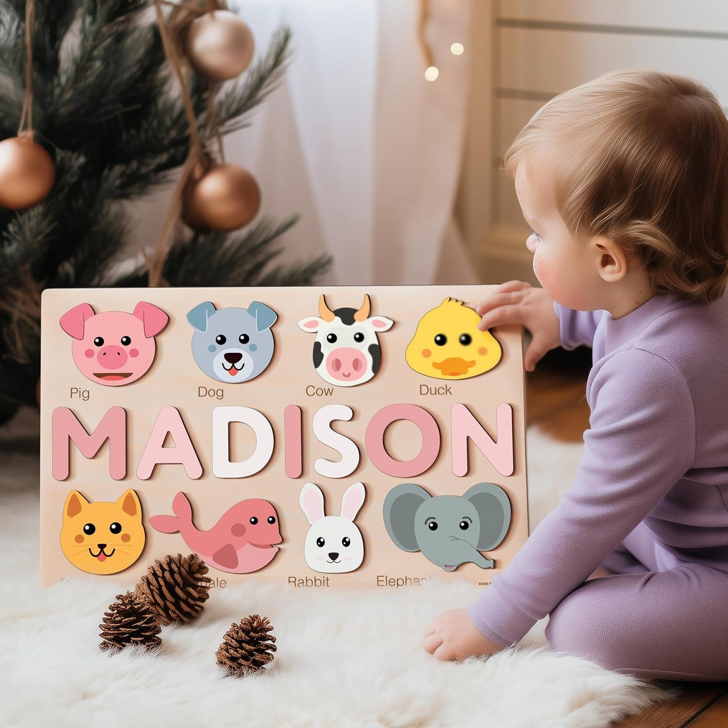 Personalize Name Puzzle for Toddler with Animal, Baby Gift for Girl and Boy 0 1 2 3 Year Old, Personalized Puzzle for Kid, 1 Year Old Kid Gifts, Customized Baby Gift, Educational Name Toy
