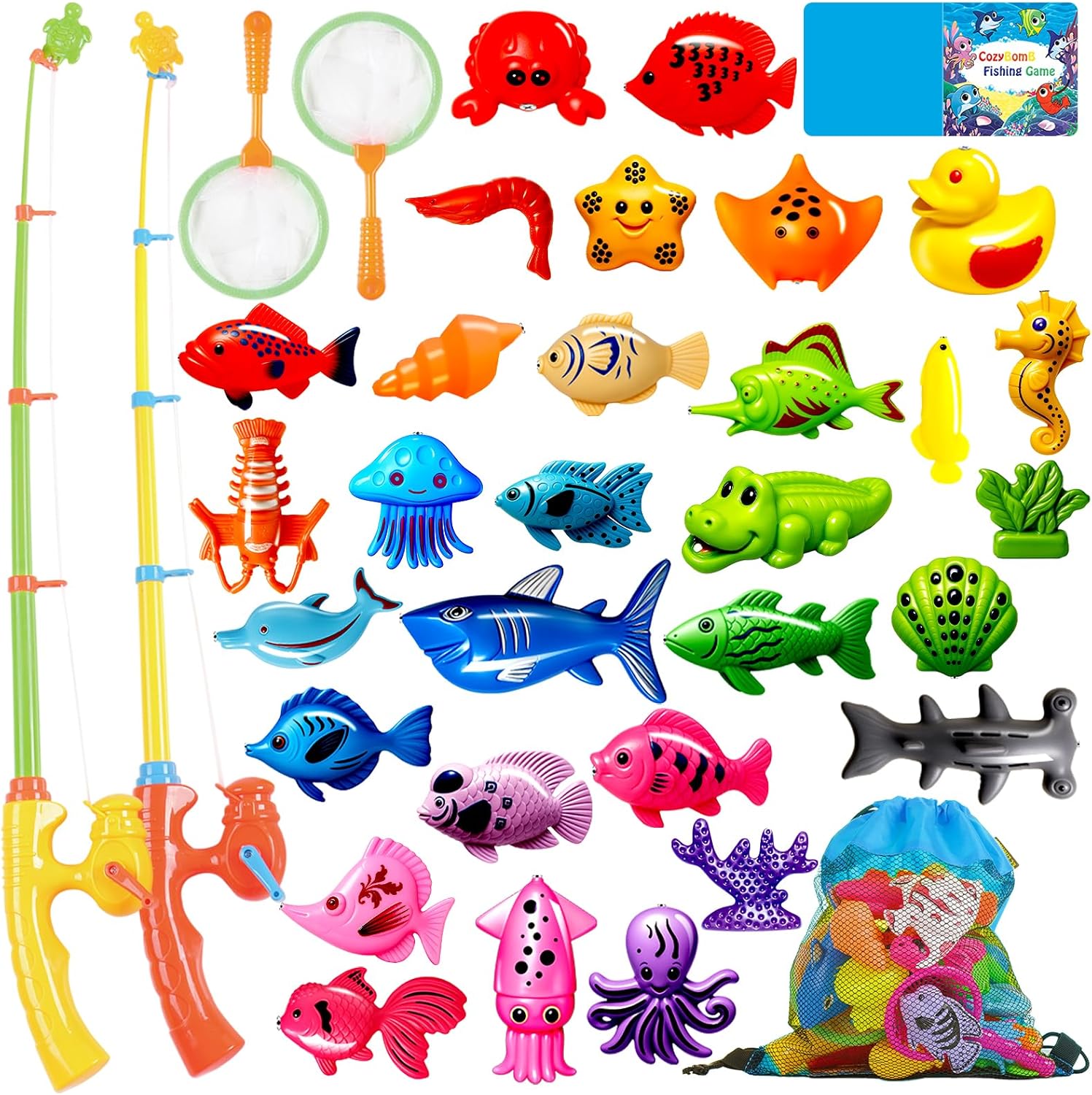 CozyBomB™ Magnetic Fishing Toys Game Set for Kids | Water Table Bathtub Kiddie Pool Party & Pole