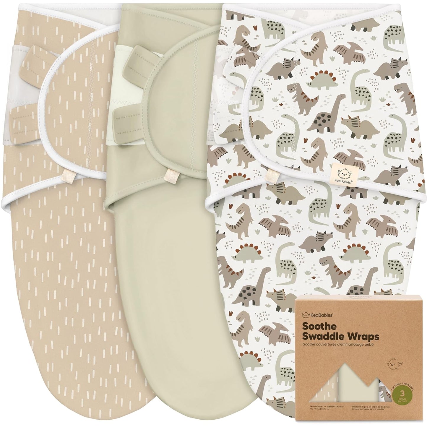 3-Pack Organic Baby Swaddle Sleep Sacks - Swaddles for Newborns, Infant 0-3 Months, Baby Girls, Boys, Soft & Snug Newborn Sleep Sack, Nursery Swaddling Blankets (Dino Ridge)