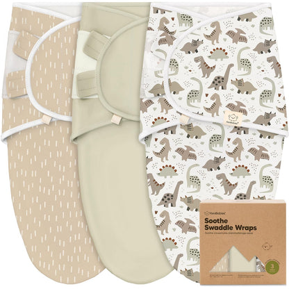 3-Pack Organic Baby Swaddle Sleep Sacks - Swaddles for Newborns, Infant 0-3 Months, Baby Girls, Boys, Soft & Snug Newborn Sleep Sack, Nursery Swaddling Blankets (Dino Ridge)