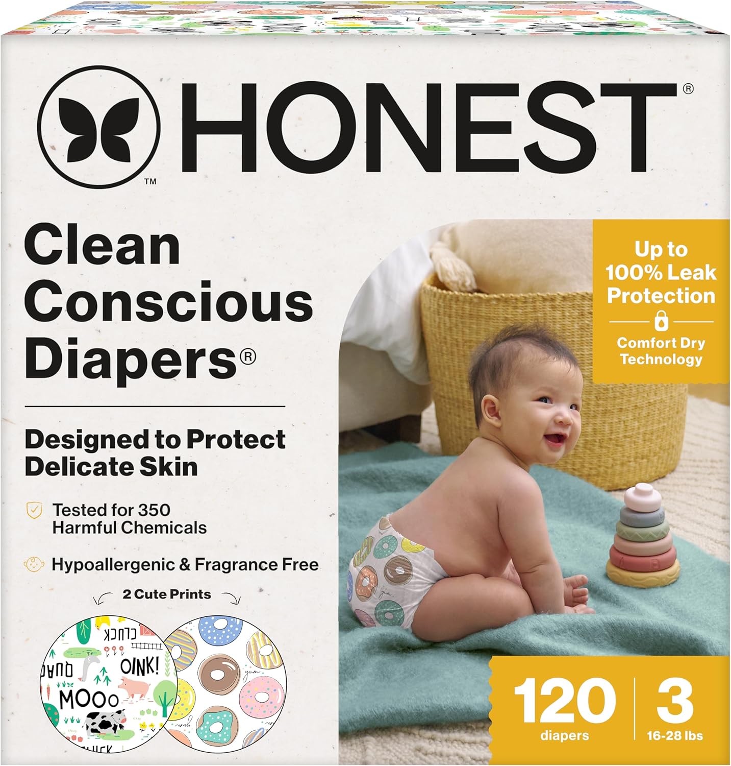 The Honest Company Clean Conscious Diapers for Delicate Skin | Up to 100% Leakproof |
