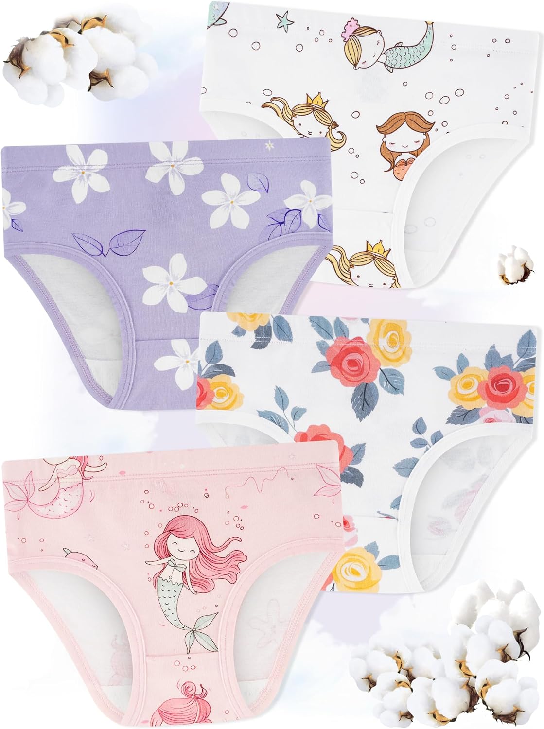 Girls' Underwear,Soft Cotton Tagless Panties for Toddlers' & Little Kids Comfort,Breathable Briefs,8-Pack