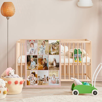 Personalized Baby Blanket with Photo, Custom Pink Cute Swaddling Baby Girls Boys Blanket Toddler Girls Soft Flannne Receiving Blankets Customized Memorial Gift for Infant Newborn Shower