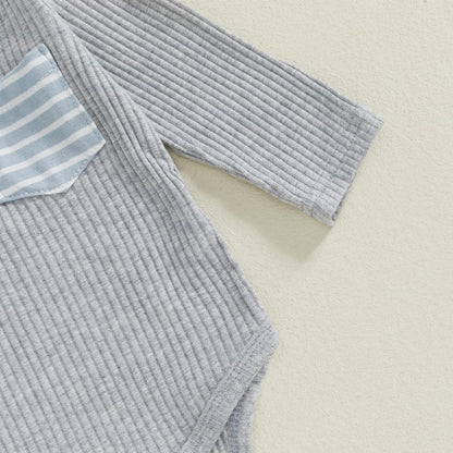 fhutpw Baby Boy Clothes 3 6 12 18 Months Ribbed Knitted Long Sleeve Romper and Pants Sets Newborn Fall Splicing Color Outfits