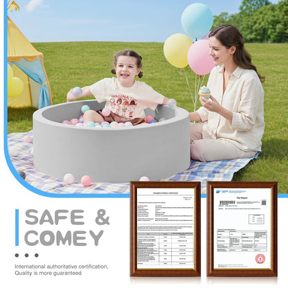 SHJADE Foam Ball Pit, 47.2"x 13.8" Large Ball Pits for Toddlers-Grey