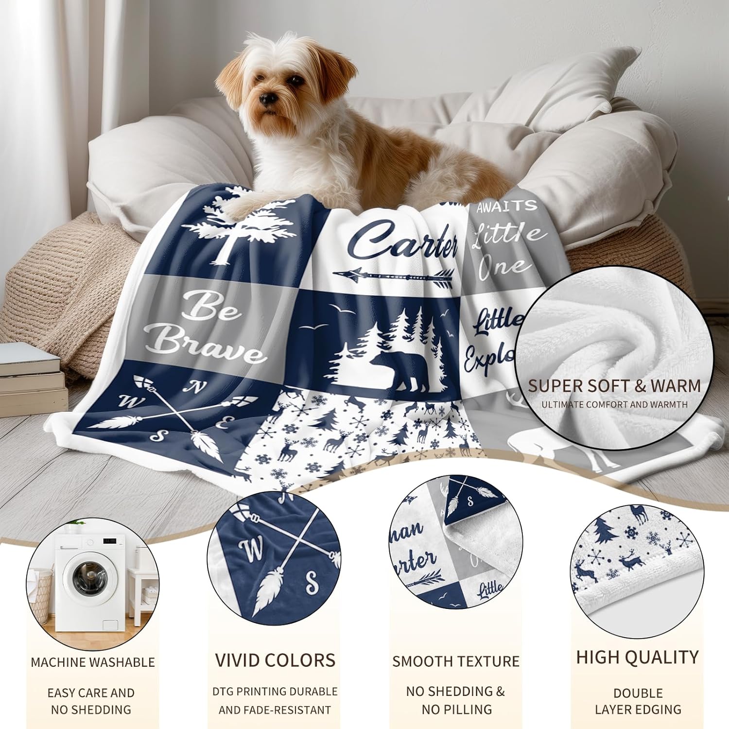 Ship Next Day, Personalized Baby Blankets - Printed in USA, Custom Name Blanket, Baby Blanket with