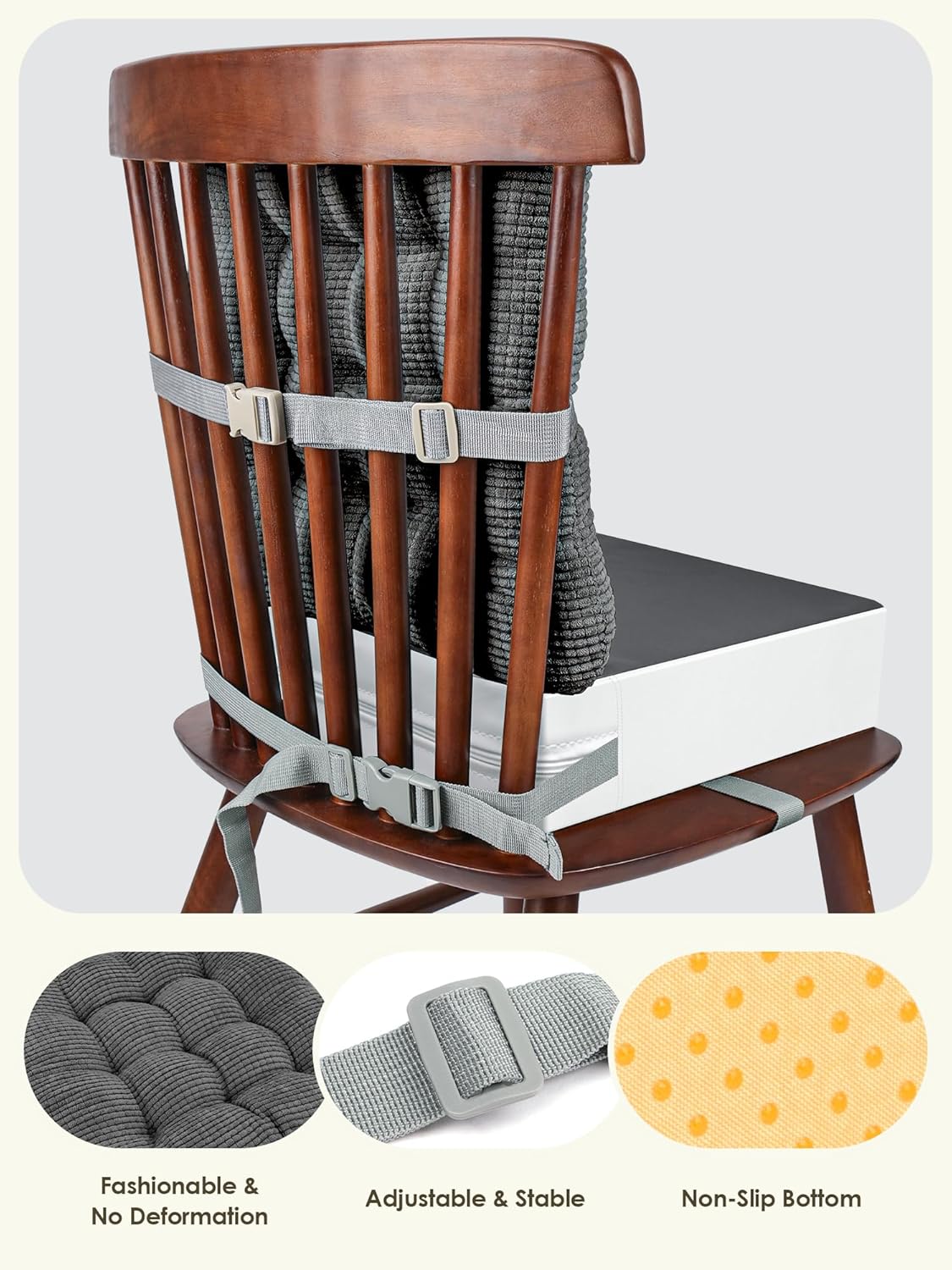 Booster Seat for Kitchen Chair, Adjustable Washable Safety Belts Toddler Booster Seats, PU Non-Slip