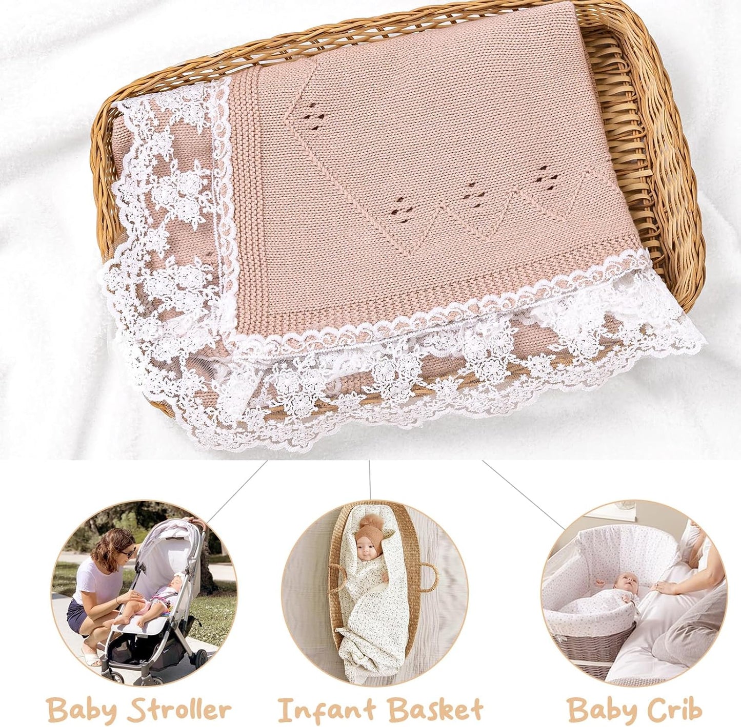 Booulfi Baby Blanket for Girl Toddler Newborn Swaddle Receiving Knit Cotton Blanket Throw Blanket