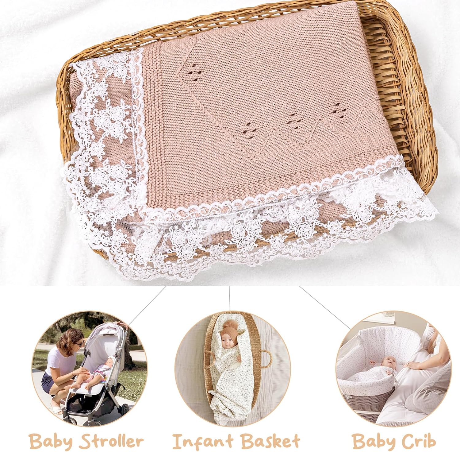Booulfi Baby Blanket for Girl Toddler Newborn Swaddle Receiving Knit Cotton Blanket Throw Blanket