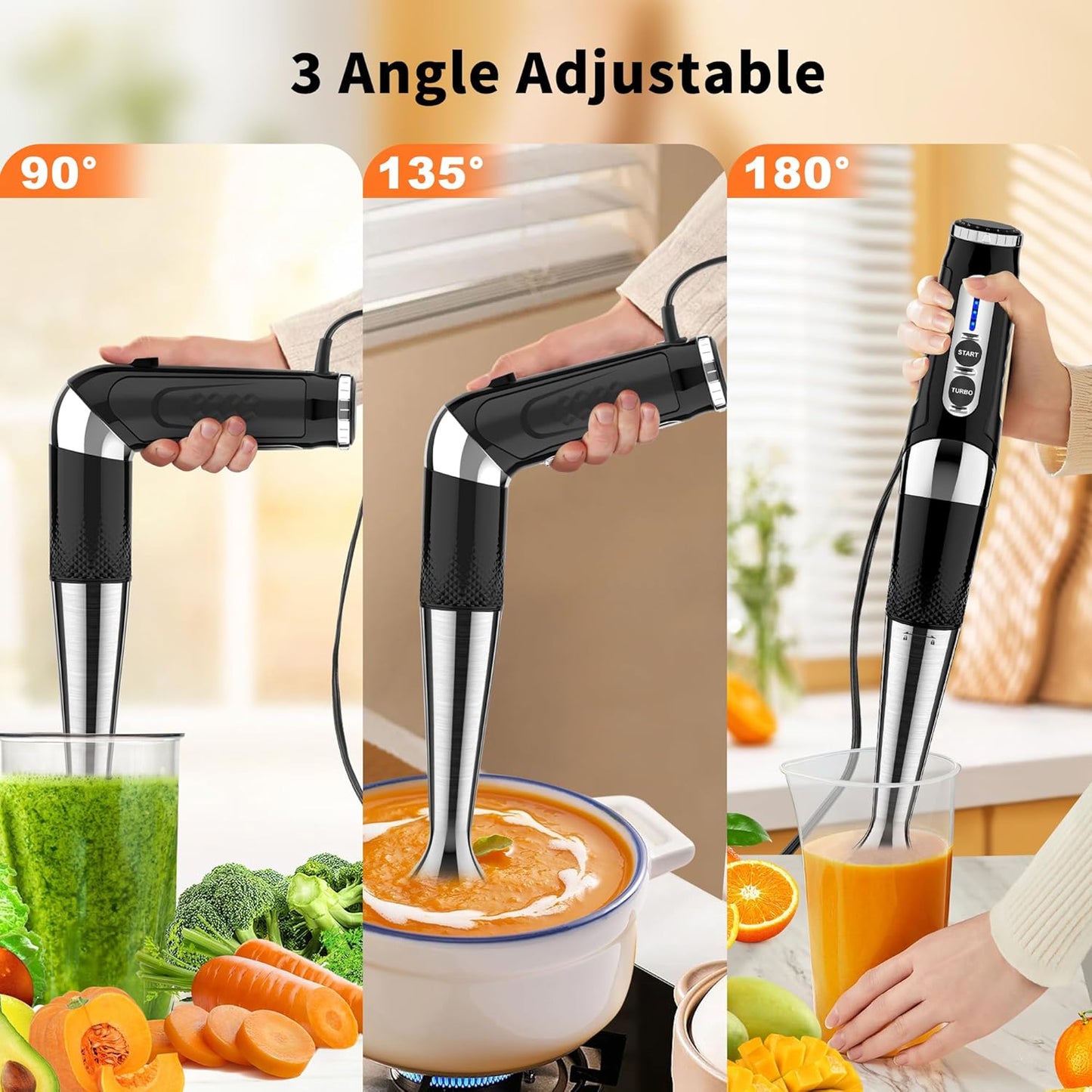 Immersion Blender Handheld, 3-Angle Adjustable with 21-Speed Electric Hand Emulsion Stick Blender