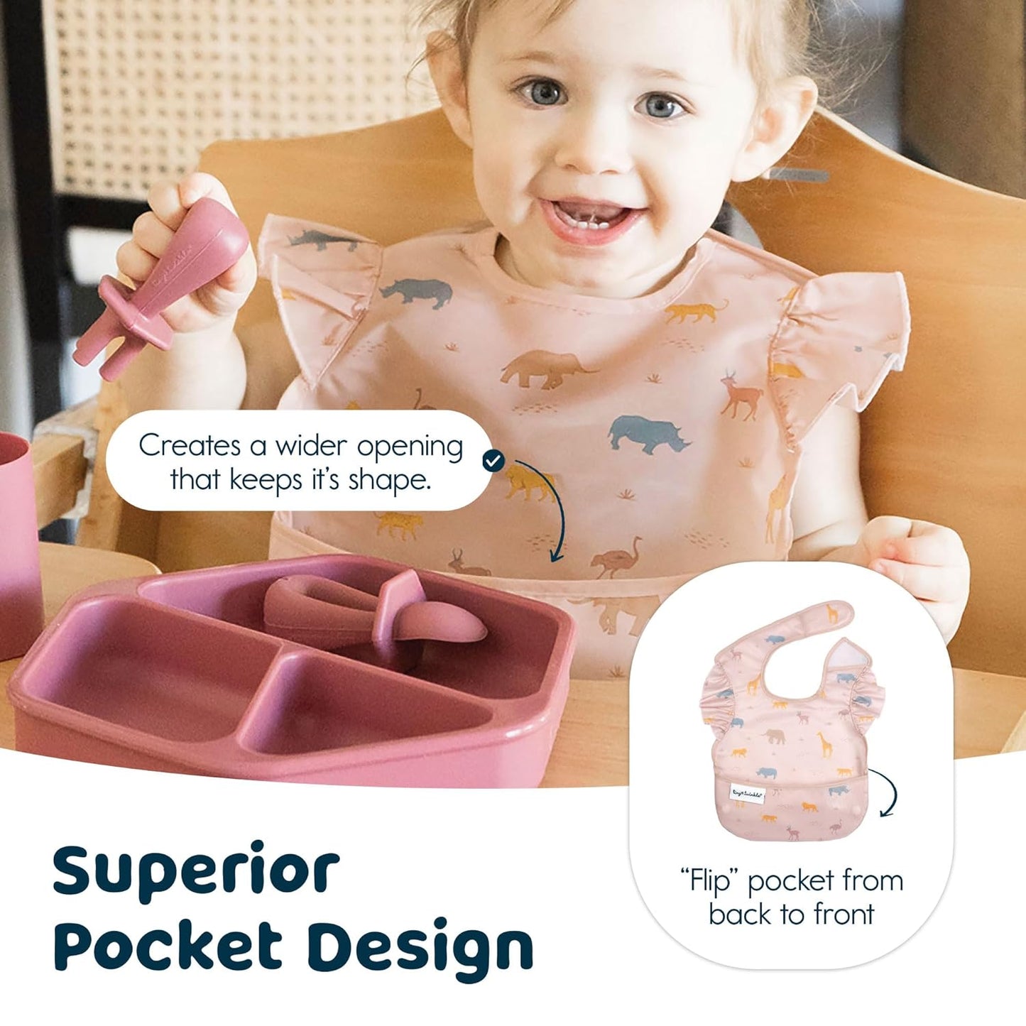 Tiny Twinkle Mess Proof Baby Bibs for Eating - Waterproof, Wipeable Bibs - Toddler Bibs - Travel