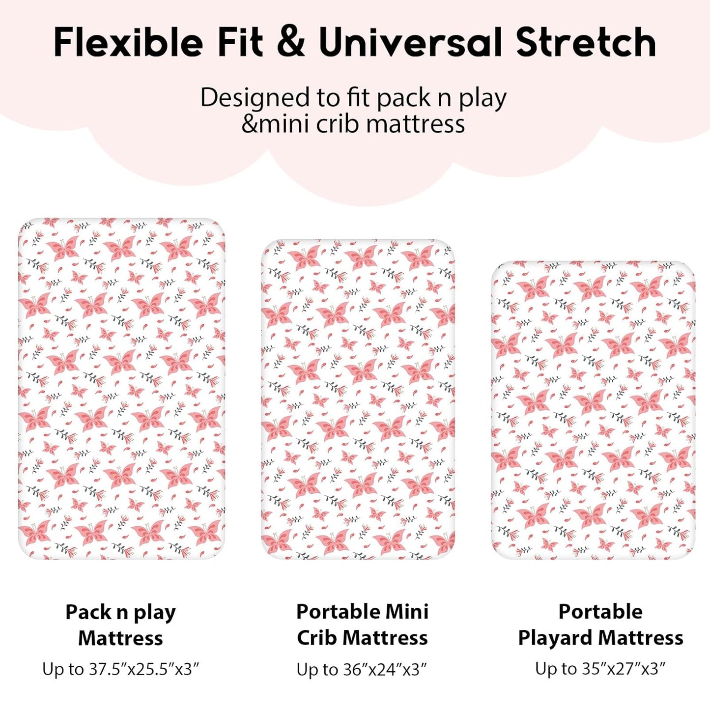 Yoofoss Pack and Play Sheets Fitted, Mini Crib Sheets 2-Pack for Pack N Play Mattress, Stretchy