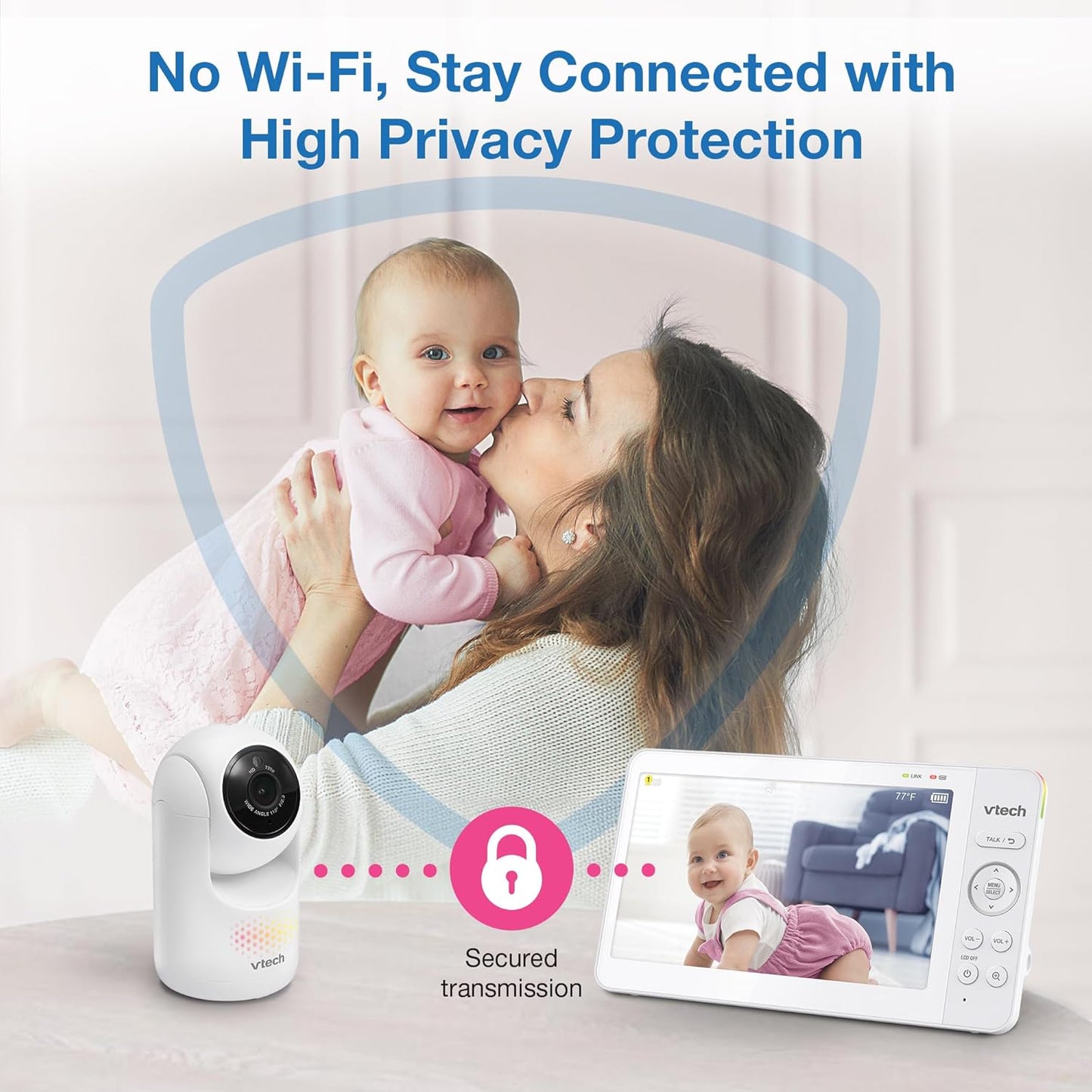 VTech [2025 Upgrade Baby Monitor with 7" IPS Screen, Pan Tilt Zoom Camera, No WiFi Video Baby Monitor with Camera and Audio, Multi-Color Night Light, 2-Way Talk, Lullabies, Advanced HQ Max