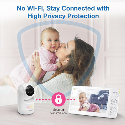 VTech [2025 Upgrade Baby Monitor with 7" IPS Screen, Pan Tilt Zoom Camera, No WiFi Video Baby Monitor with Camera and Audio, Multi-Color Night Light, 2-Way Talk, Lullabies, Advanced HQ Max