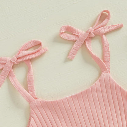 Newborn Infant Baby Girl Romper Ribbed Knit Sleeveless Spaghetti Strap One Piece Jumpsuit Bodysuit Summer Clothes