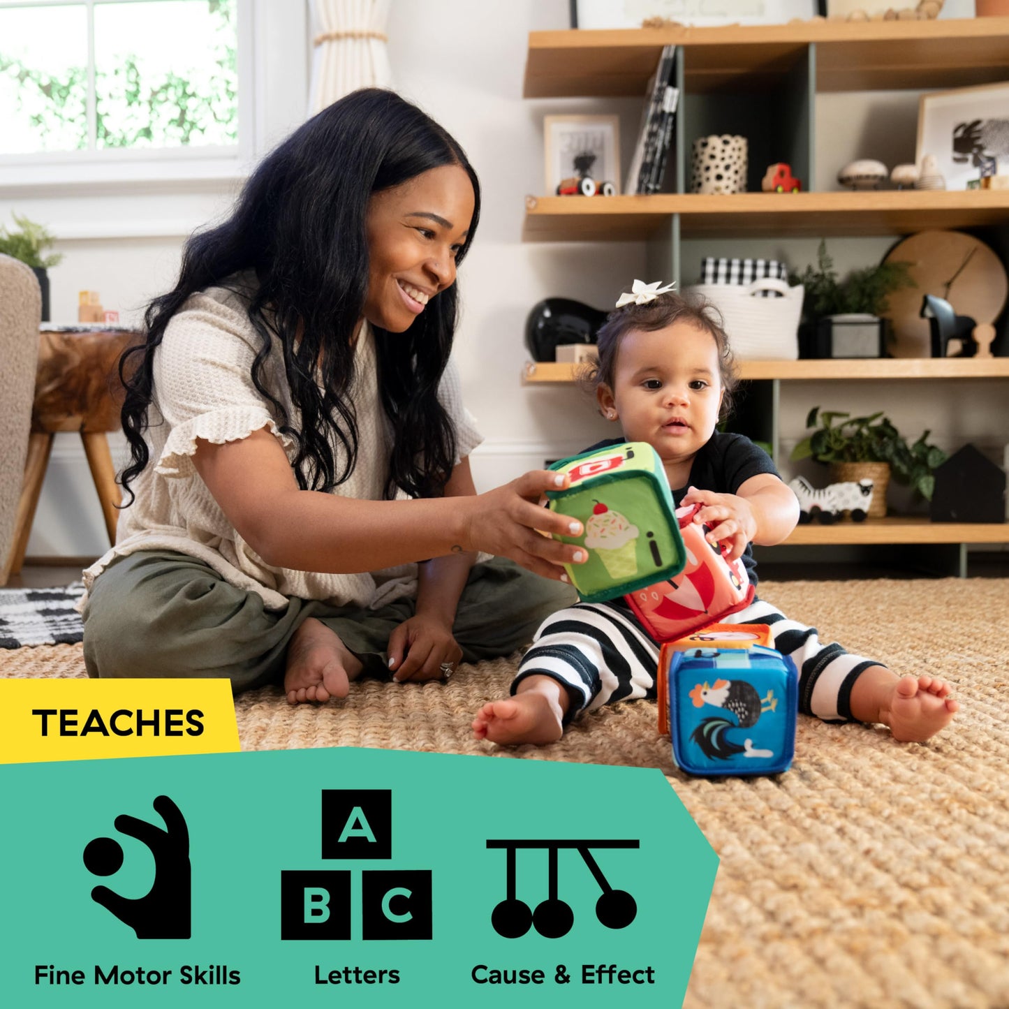Baby Einstein Alpha Stacks Baby Learning Blocks, Soft, Multisensory Stacking Toys with Letters A-Z