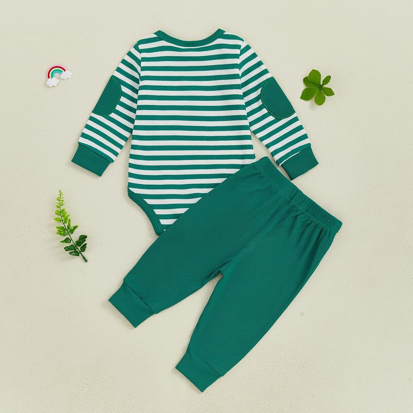 fhutpw Baby Boy Clothes 3 6 12 18 Months Ribbed Knitted Long Sleeve Romper and Pants Sets Newborn Fall Splicing Color Outfits