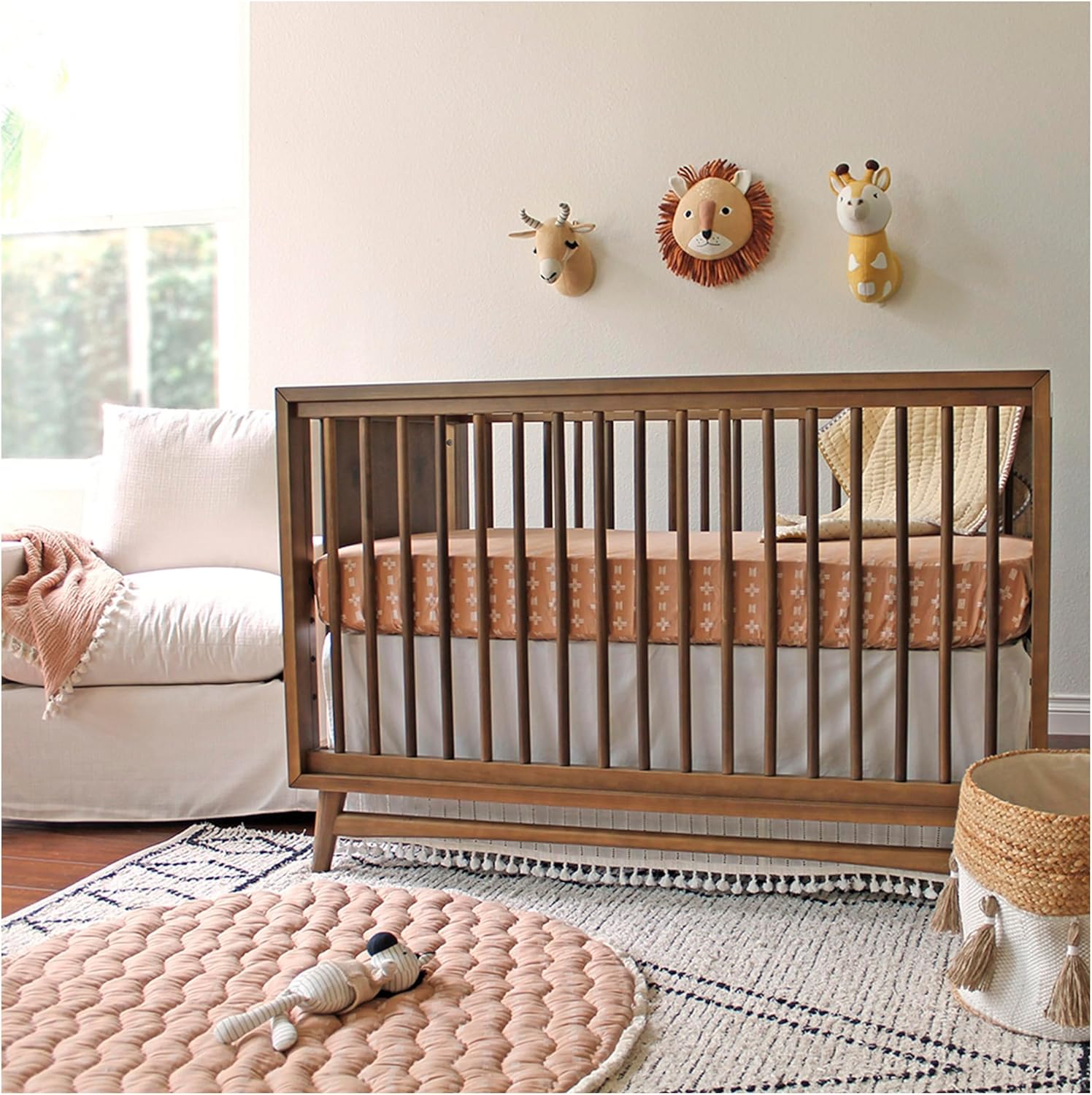Crane Baby Crib Sheet, Copper Dash Neutral Crib Sheets & Toddler Sheets, 100% Cotton Sateen, 28" x