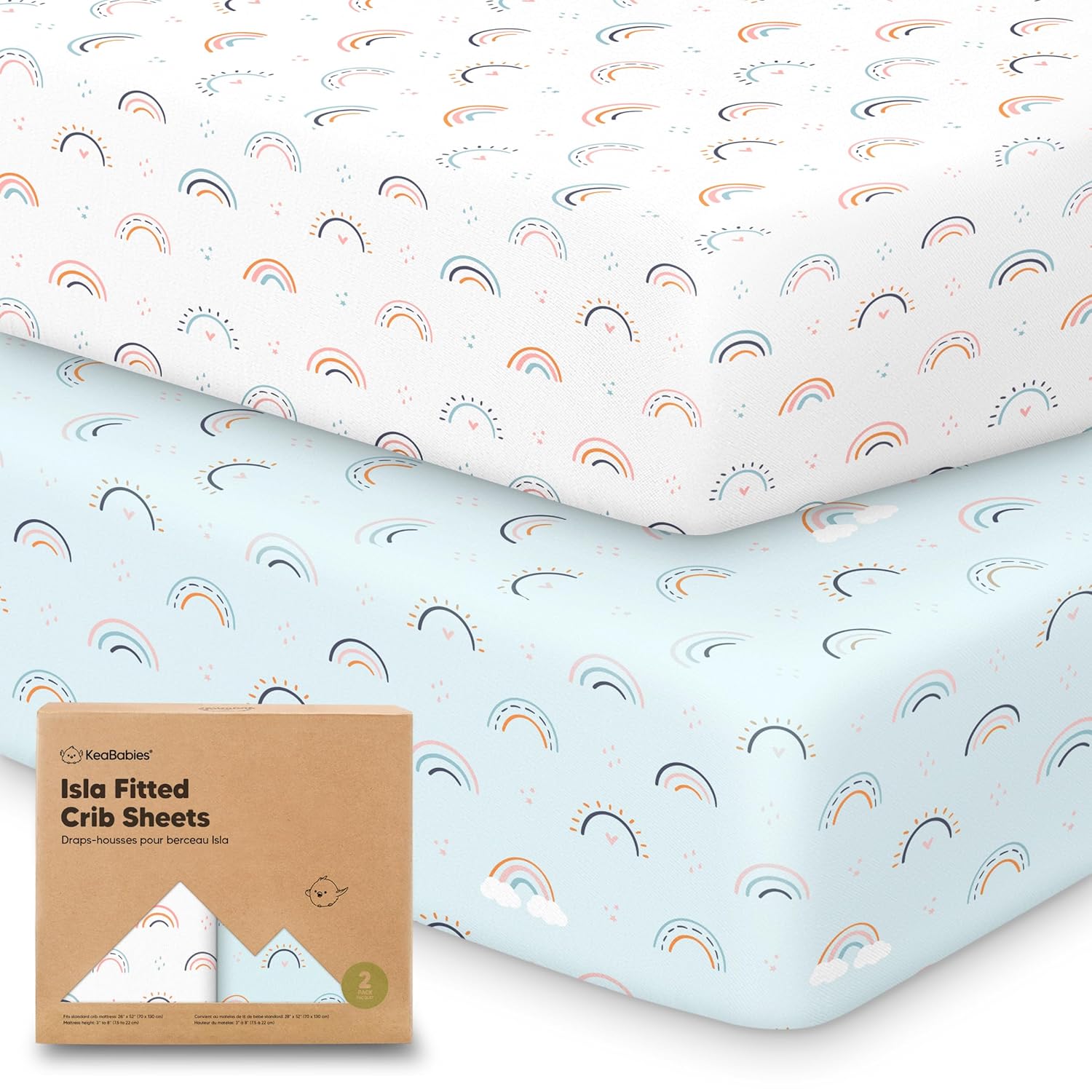 KeaBabies 2-Pack Baby Crib Sheets for Boys, Girls - 52x28 Viscose Derived from Bamboo Toddler Bed
