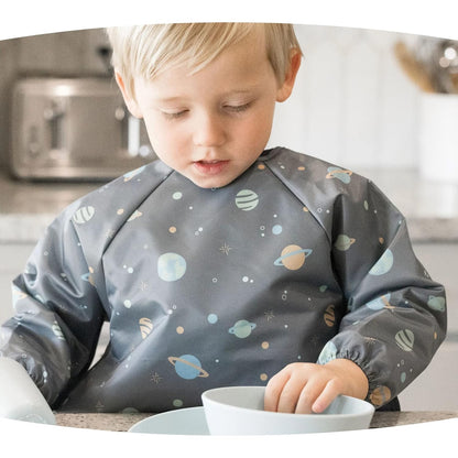 Tiny Twinkle Mess Proof Baby Bib,Waterproof Smock Baby Bib for Eating,Machine Washable Long Sleeve Bib,Baby Led Weaning,Toddler Bib,BLW Supplies(Space, Large 2-4 Years)