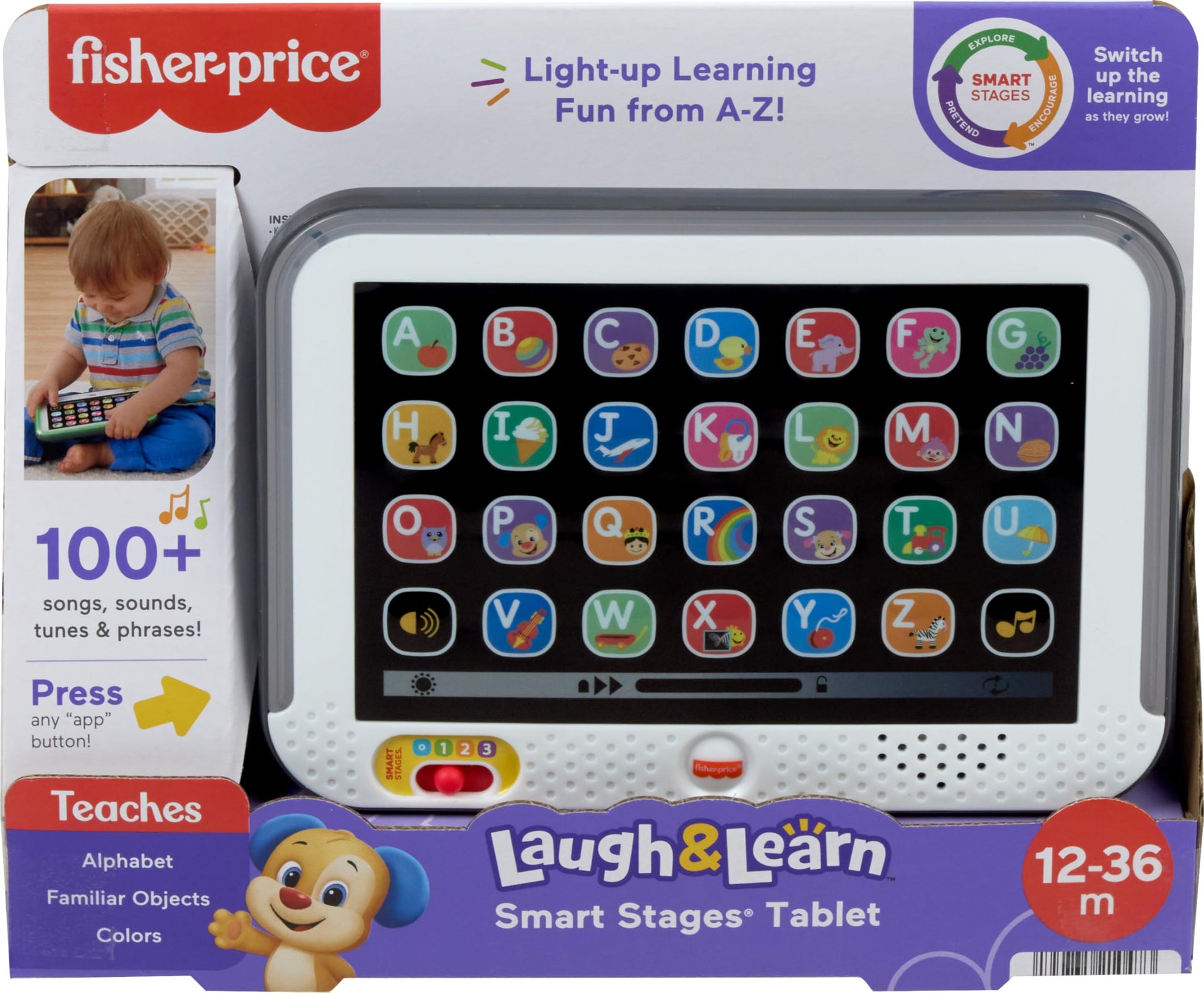 Fisher-Price Toddler Learning Toy Laugh & Learn Smart Stages Tablet Pretend Computer with Music &