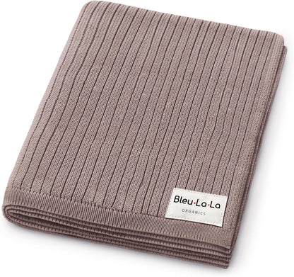 Organic Ribbed Swaddle Blanket for Boys & Girls - 100% Luxury Organic Soft Cotton Knit Warm Cozy